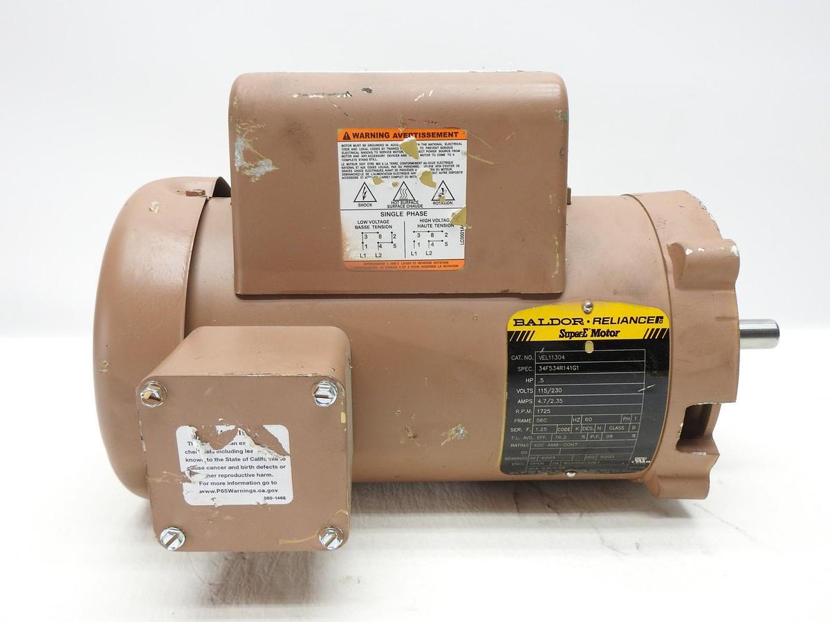 Baldor Reliance VEL11304 34F534R141G1 Super-E Motor .5 HP 115/230V 1PH 60Hz