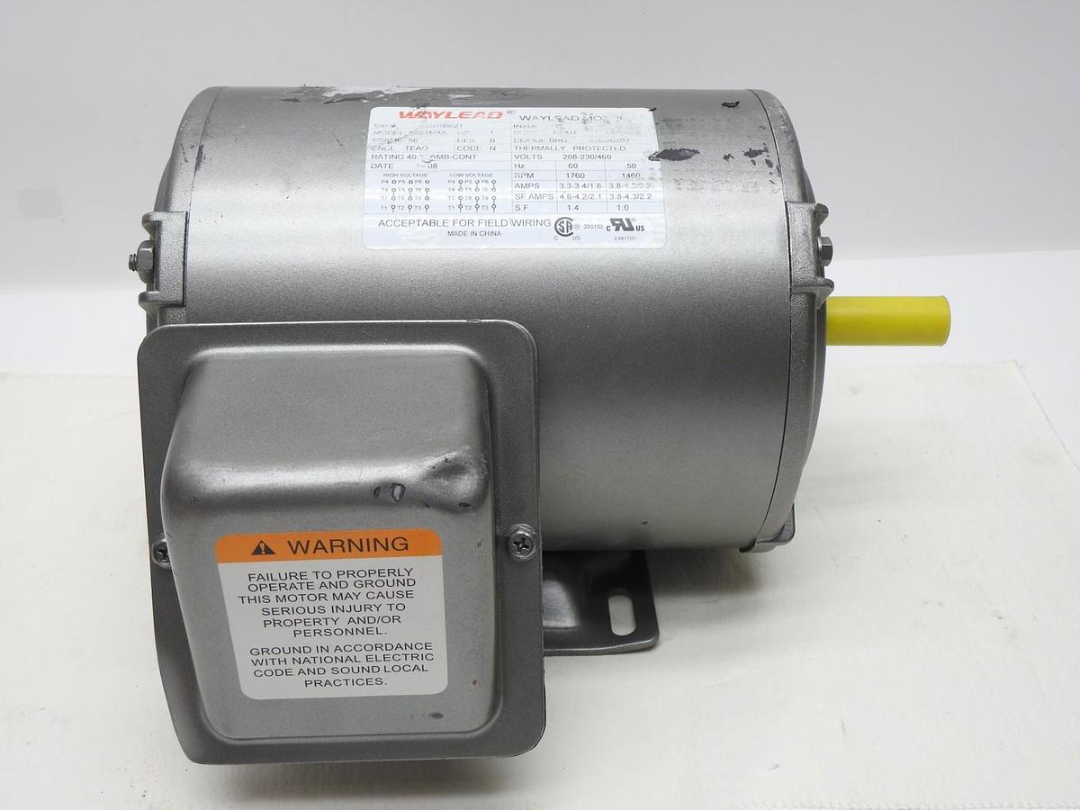 Waylead 1HP Motor A561M4A Fan Motor 3Ph, 56 Frame, 60Hz, 208-230/460 TEAO