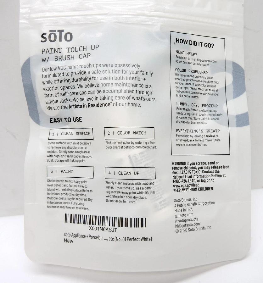 Soto White Paint Touch Up Appliance+Porcelain High-Gloss (No. 01) Perfect White