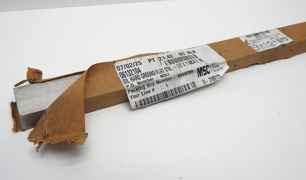 Oil-Hardening Flat Stock: 1/2" Thick, 1" Wide, 18" Long, ±0.001" Thickness Toler