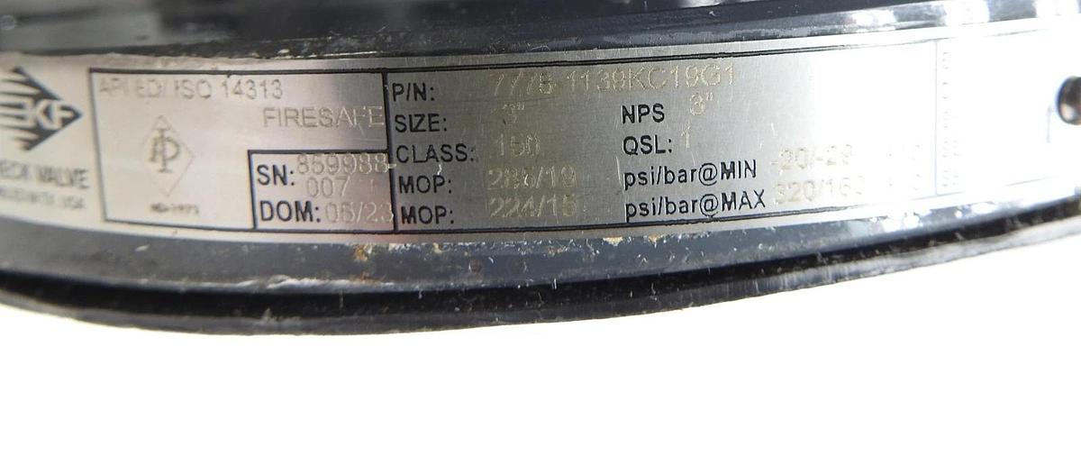 KF Check Valve 3" Swing Check Valve 7778-1139KC19G1 Class 150 Firesafe NEW!