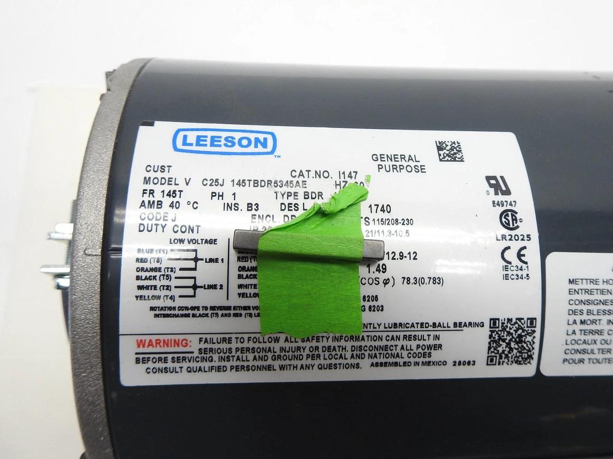 Leeson 145TBDR5345 General Purpose Motor 2 HP, 115/208-230V AC, 1 Phase I147 NEW