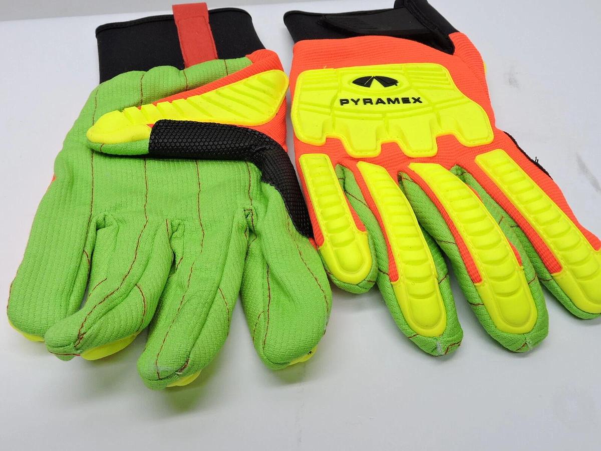 (2 pairs) Pyramex GL803C Hi Vis Corded Cotton Palm Glove SIZE XL
