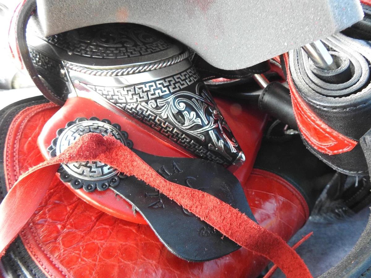 Alpha Cimarron Red Saddle Show Saddle FANCY Red/Black