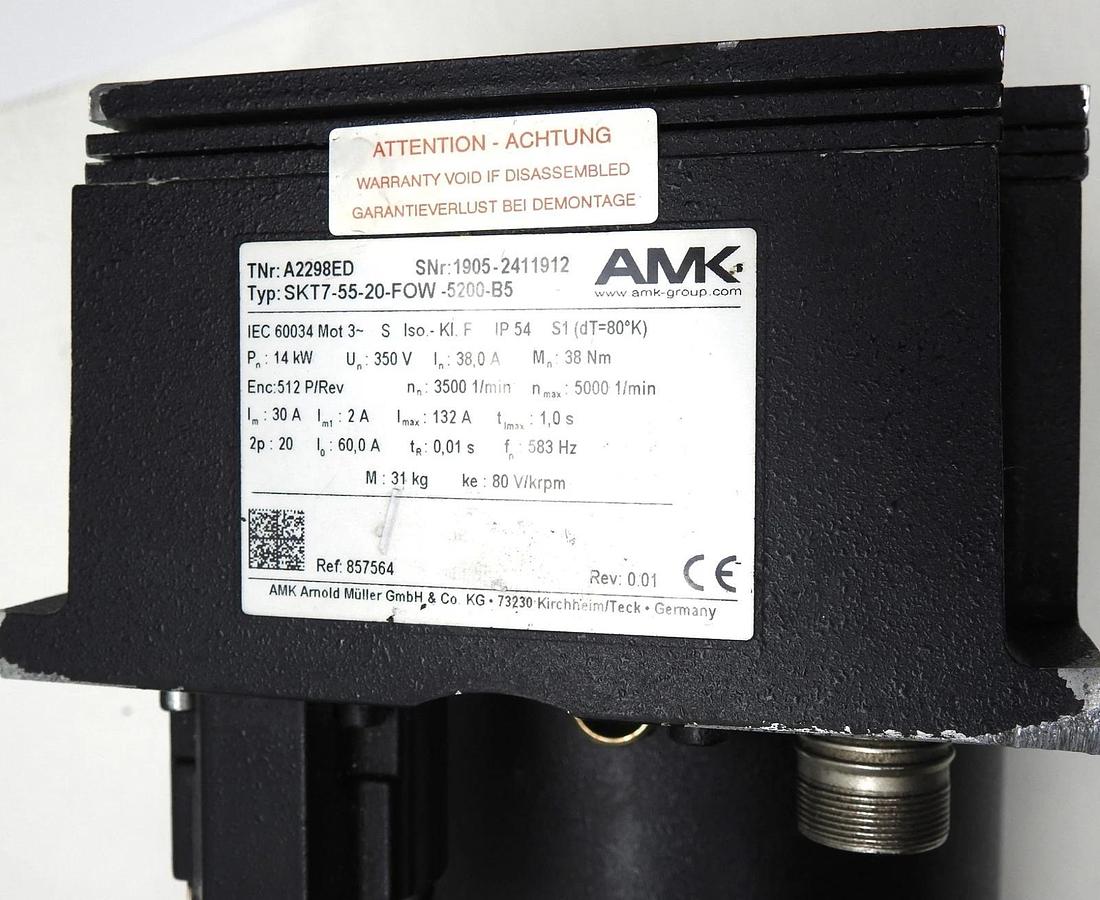 AMK SKT7-55-20-FOW-5200-B5 Servo Motor A2298ED SKT7-55-20 (14KW, 350V) USED NICE