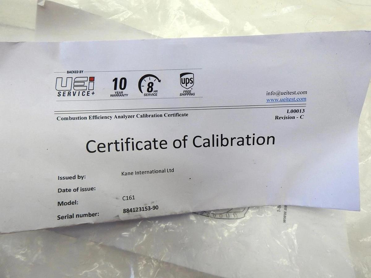 UEi C161 Residential Combustion Analyzer w/ Probe and Calibration Certification