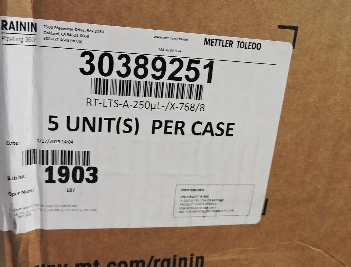 (5 Boxes - LOT) Metler Toredo Rainin Pipette Tips RT LTS 250µL X 768A/8 NEW!