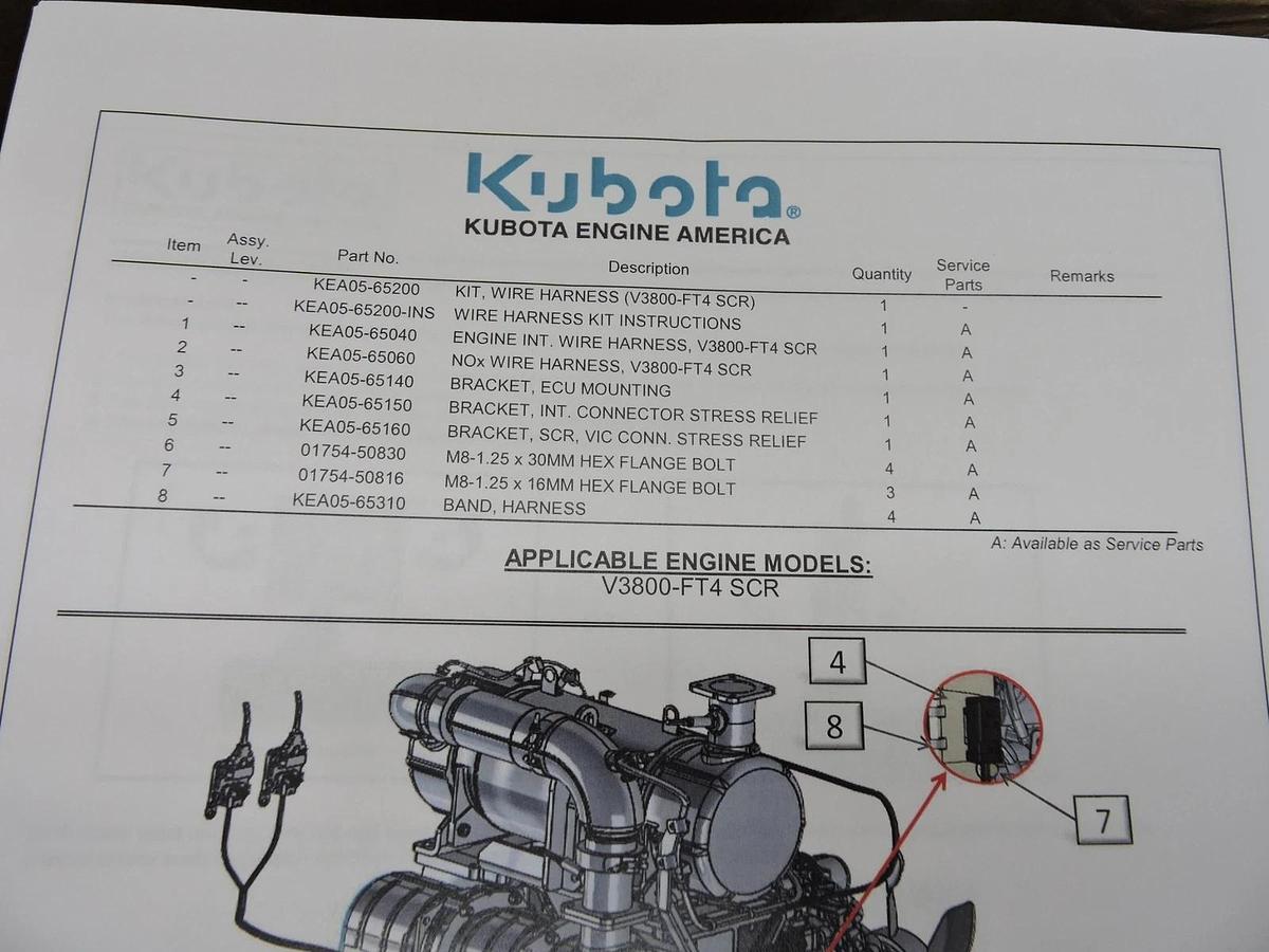 Kubota KEA05-65200 Kit, Wire Harness (V3800-FT4 SCR) w/ NOx Wire Harness OEM NEW
