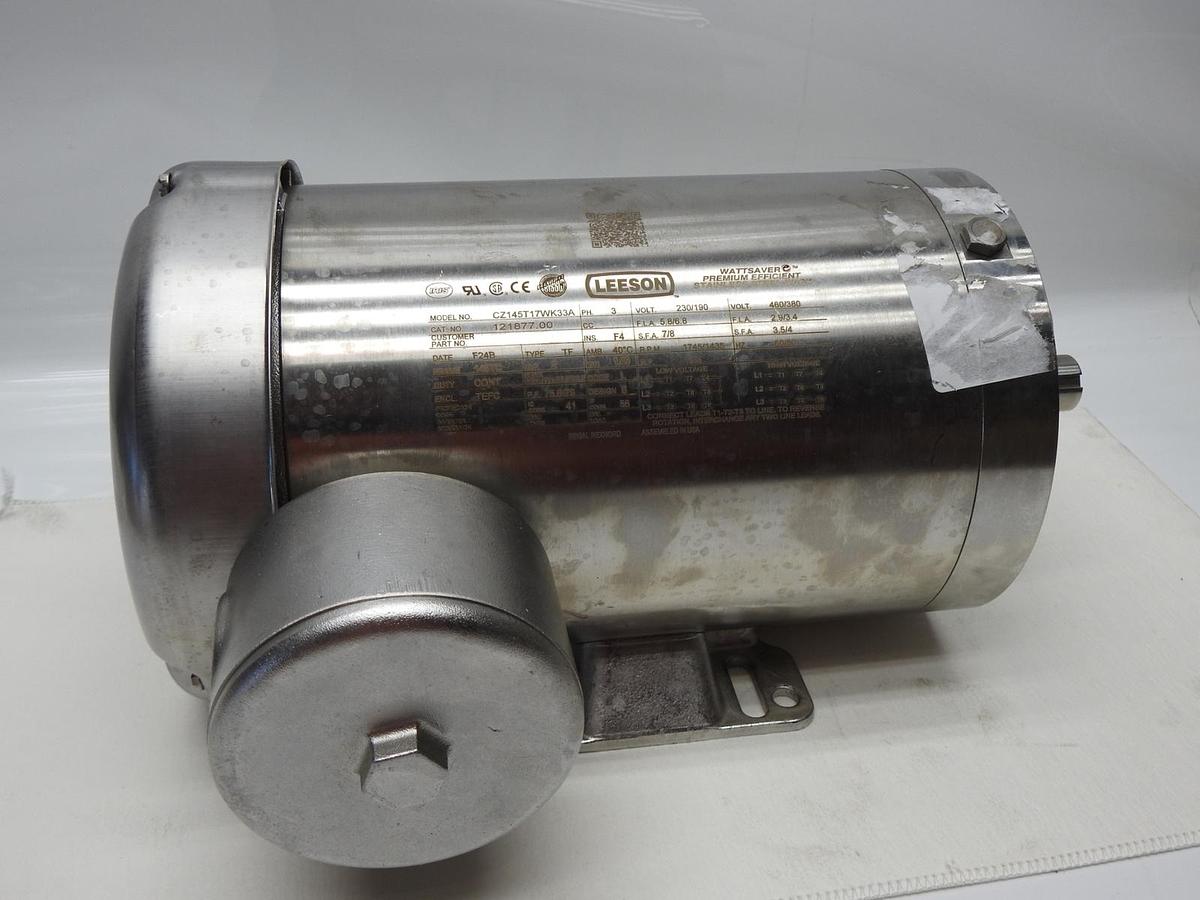 2HP Leeson 121877.00 Washdown Motor 3 Ph 230/190V 460/380V 145TC CZ145T17WK33A