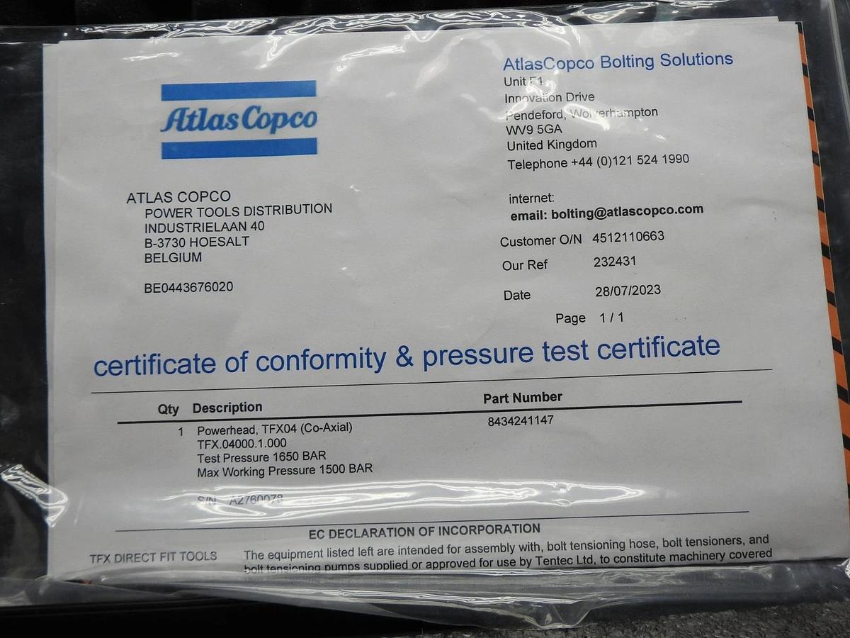 Atlas Copco TFX04 Powerhead 8434241147 (Co-Axial) - NEW w/ Certificate!