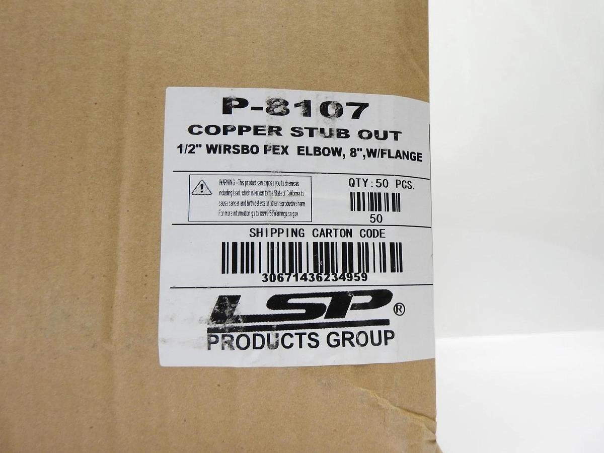 (50/pk) LSP P-8107 1/2" x 1/2" Lead-Free Uponor ProPEX, 8" Elbow w/ Flange NEW
