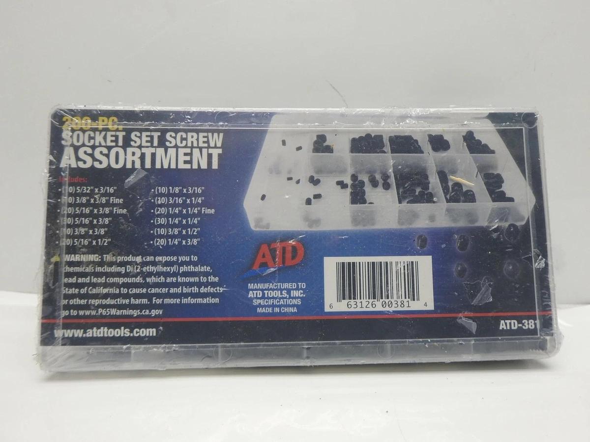 ATD Tools 381 200-Piece Socket Set Screw Assortment ATD-381 NEW
