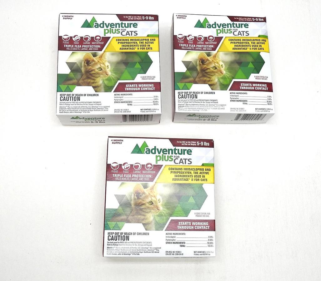 (3 Boxes) Adventure Plus for Cats Cat Flea Medicine Topical Drops 5-9 Pounds 859837005197