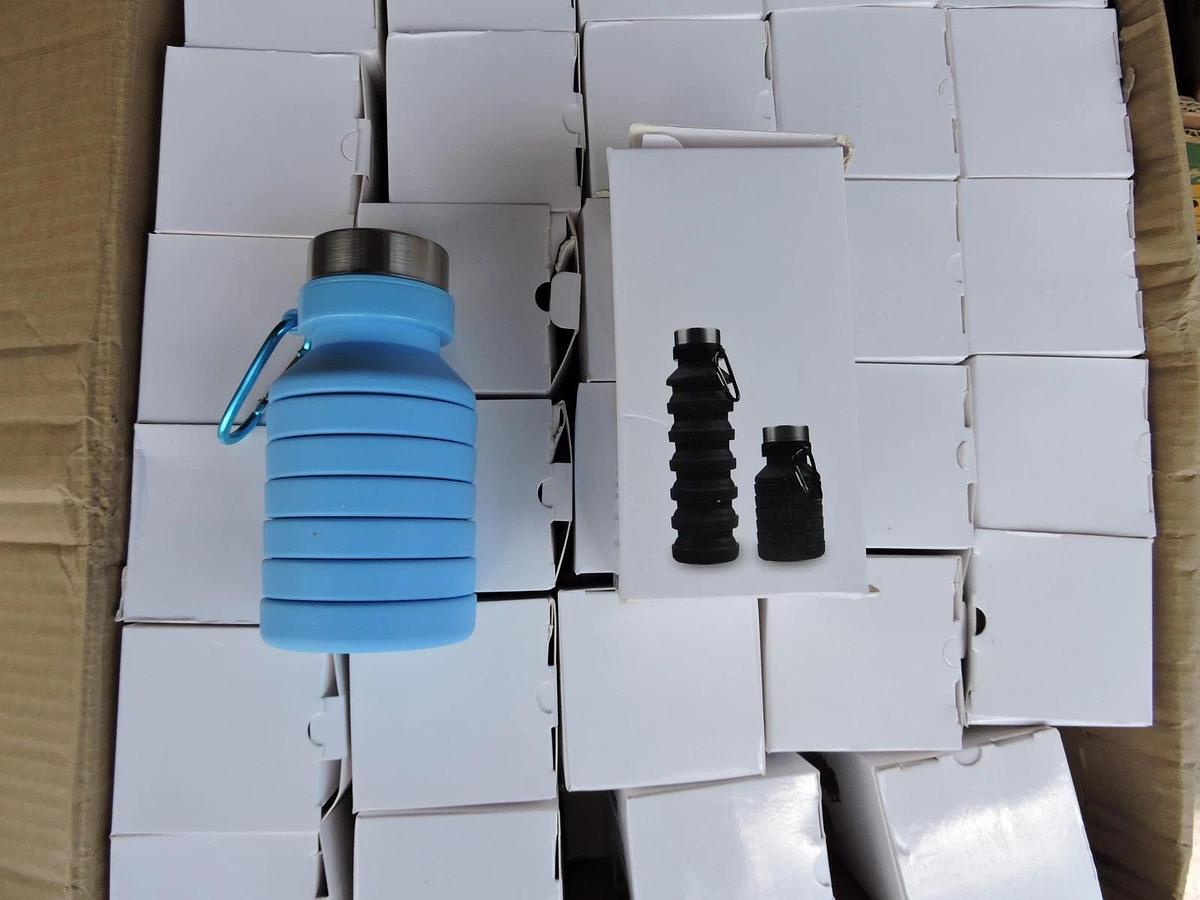 (Lot of 58) Blue Collapsible Water Bottle Silicone Foldable 550ml, 18.50 oz