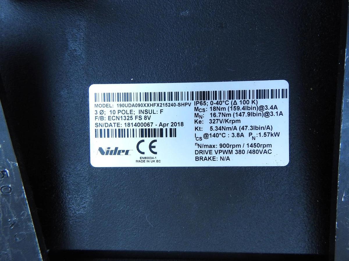 Nidec Unimotor 190 Servo Motor 190USA090XXHFX215240-SHPV 10 POLE VPWM 380/480VAC