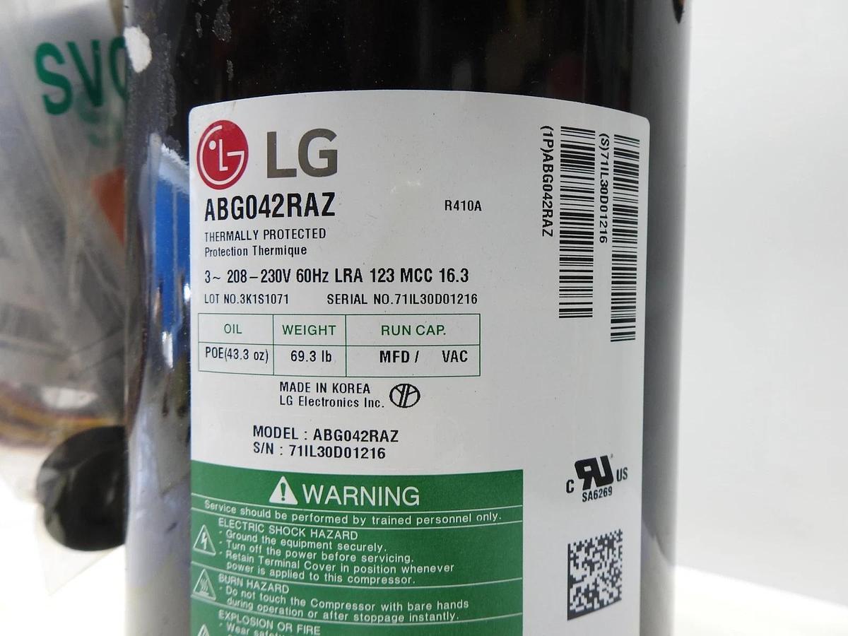 GENUINE LG ABG042RAZ Scroll Compressor R410A 208-230V 60Hz LRA 123 MCC 16.3