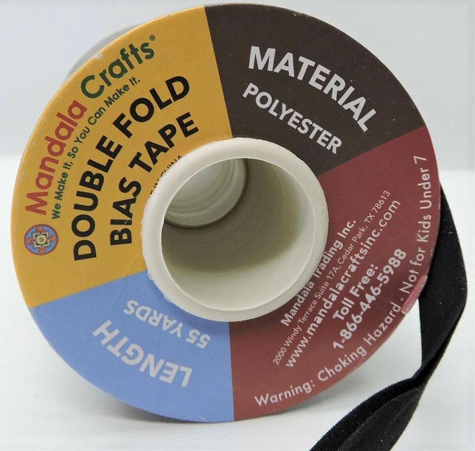 Mandala Crafts Double Fold Bias Tape BLACK 1/2" 55 yards