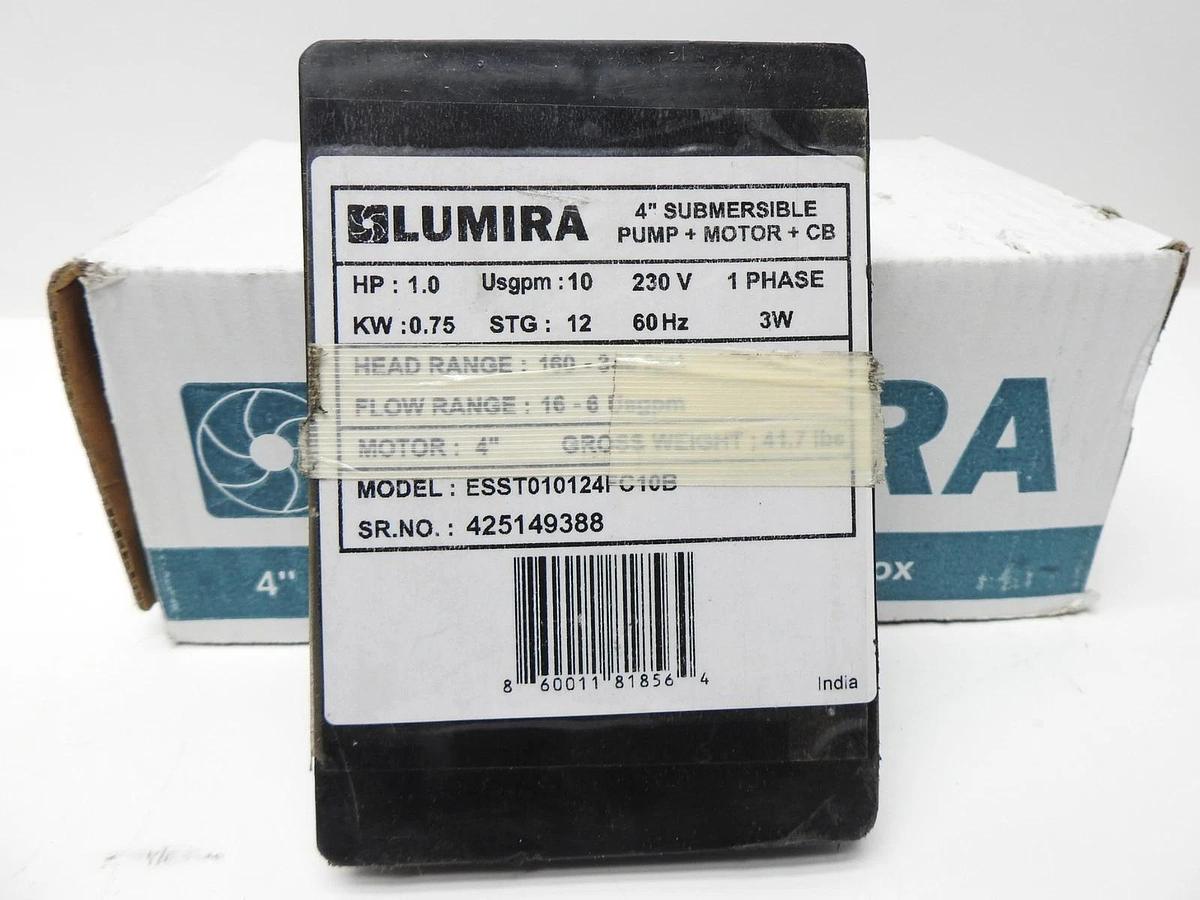 Lumira 4" Submersible Pump + Motor + Control Box 1HP, 10GPM / 12, 1PH - NOB NEW!