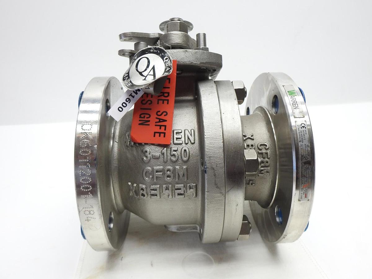 WARREN Stainless Steel Ball Valve 3" Class 150 RF Flanged CF8M Full Port Gear