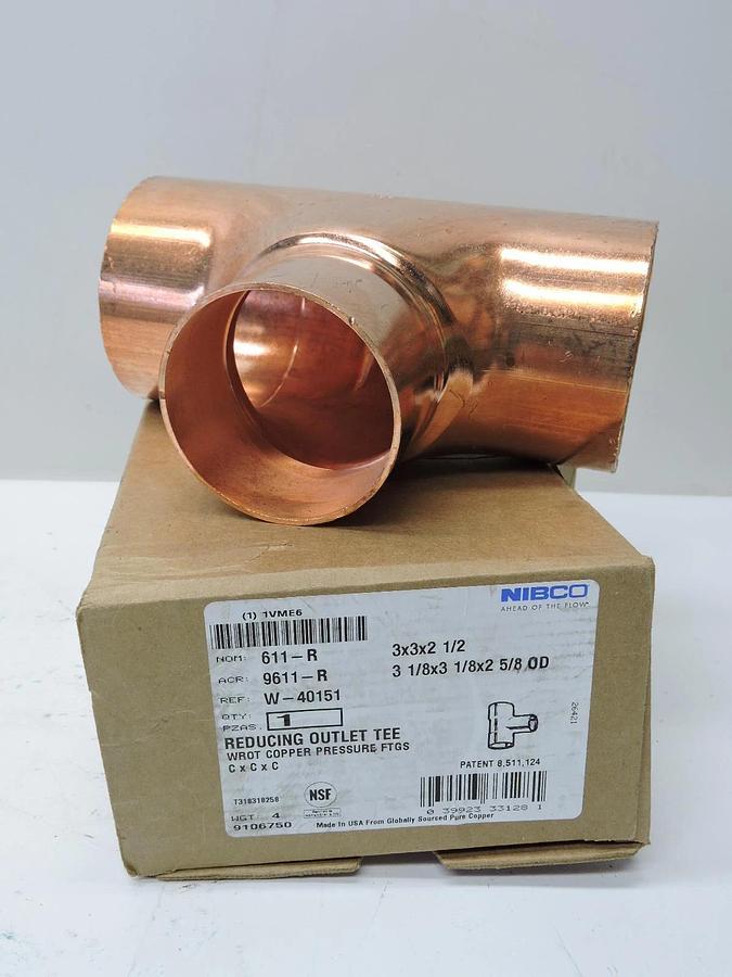 Nibco 611R 3X3x21/2 3" X 3" X 2-1/2" Nom C Copper Tee - NEW!