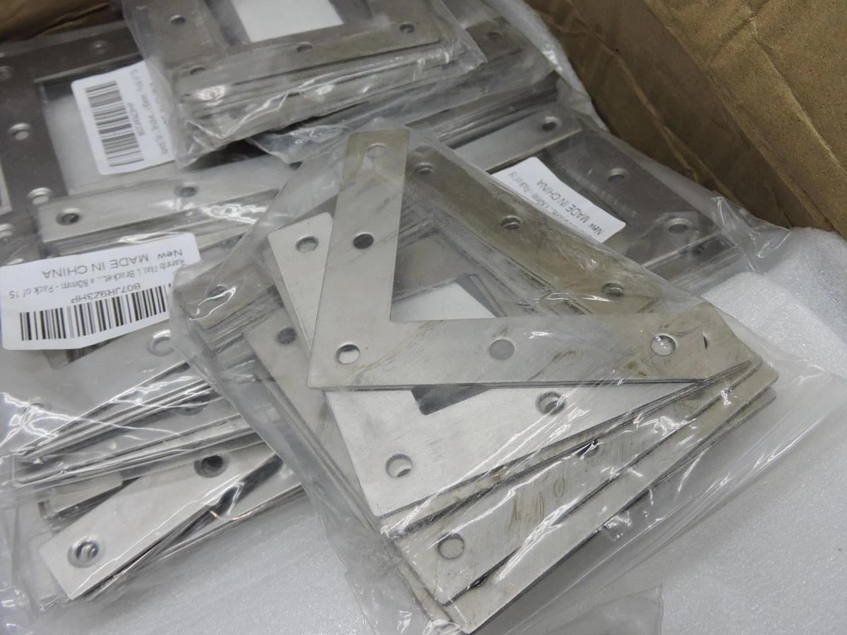 (LOT OF 60) Rannb Flat L Bracket Right Angle Brackets 80mm x 80mm -WHOLESALE LOT