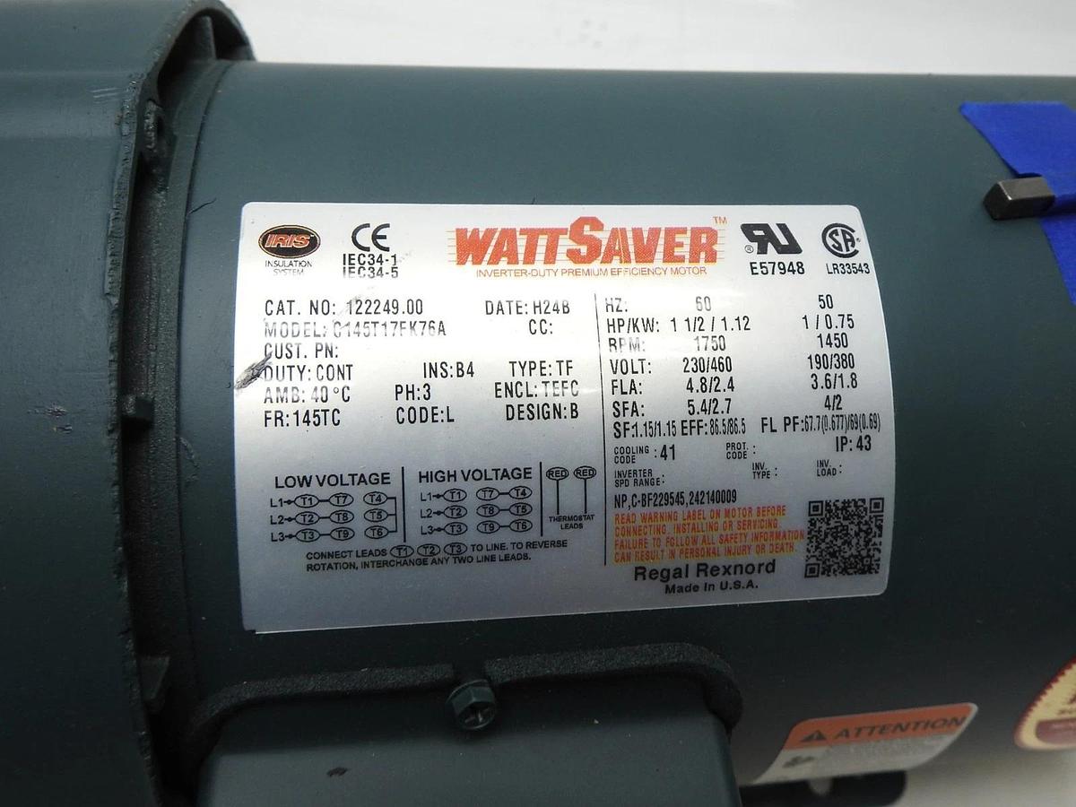 Leeson 122249.00 AC Brake Motor C145T17FK76A, 1.5 HP, 230/460VAC, 1750RPM, 145TC