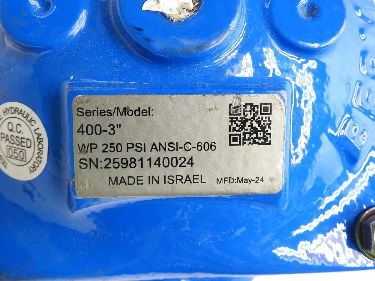Bermad 400 Series 3" Valve 400-3 WP 250 PSI ANSI-C-606 BLUE NEW!