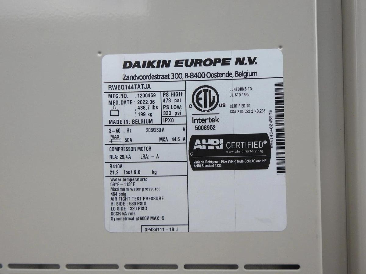 Daikin VRV T-Series RWEQ144TATJA 12-Ton WC HP 230V