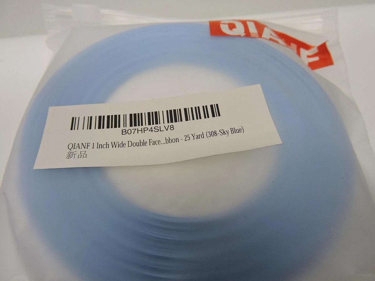 (Lot of 5) Qianf 1 inch Double Face No Fading Woven Ribbon 25 Yard Sky Blue
