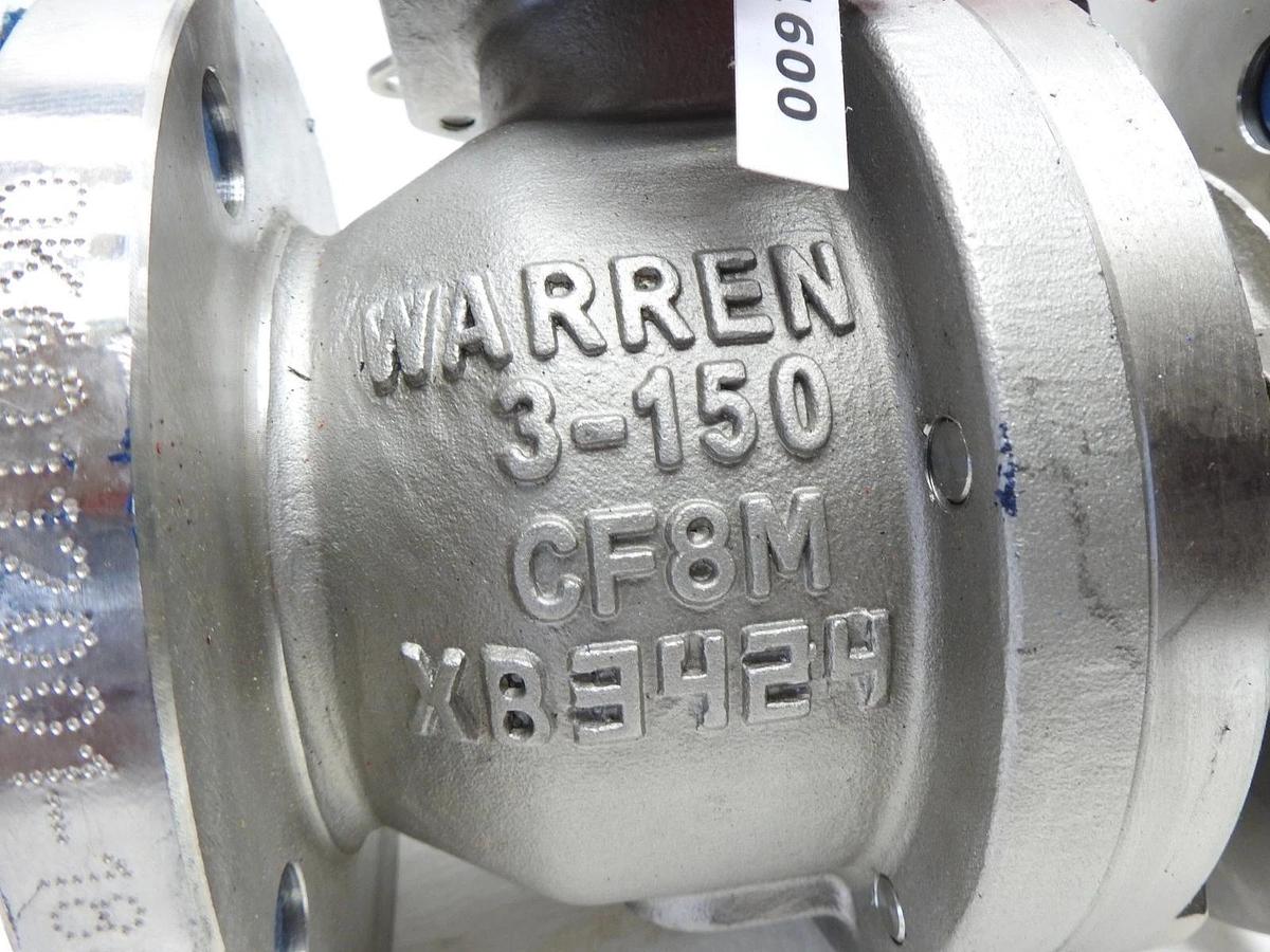 WARREN Stainless Steel Ball Valve 3" Class 150 RF Flanged CF8M Full Port Gear