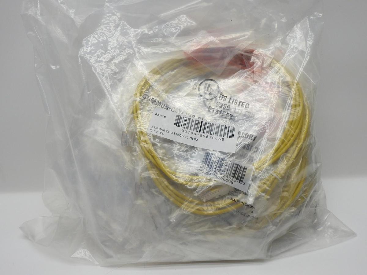 Lot of 25 - Allen Tel AT1607-YL-SLIM AT1607-YL Cat 6 Patch Cable, 7 ft., Yellow