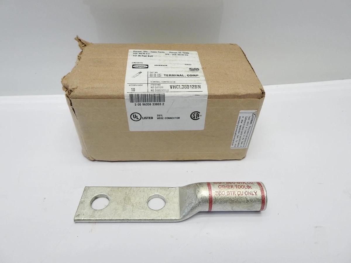 10/pk Hubbell SQUARE D VHCL 35012BN 3/0 or 350 2 Hole Straight Long Barrel -NEW