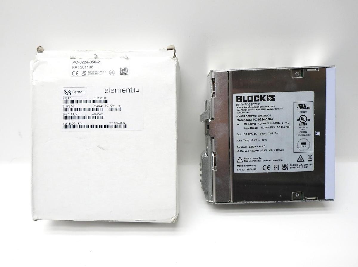 Block PC-0224-050-2 AC/DC DIN Rail Power Supply (PSU), ITE, DIN Rail PC-0224 NEW