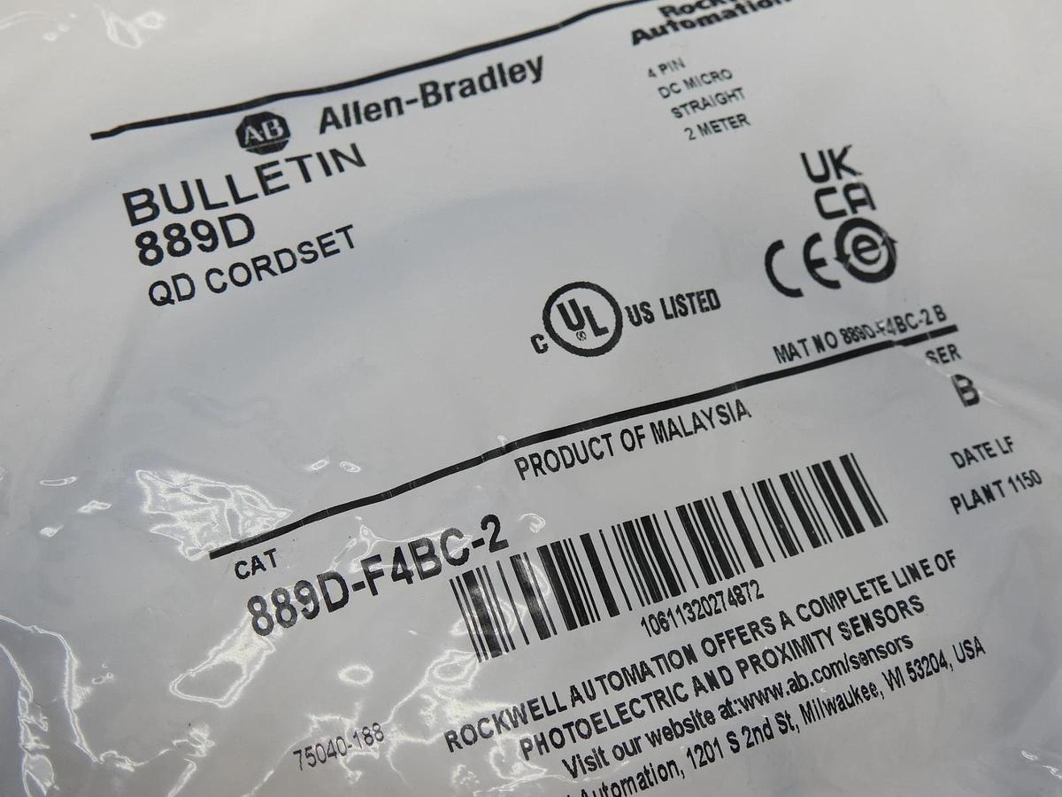 GENUINE Allen-Bradley 889D-F4BC-2 DC Micro Cable, Female, Straight (2 Meter)