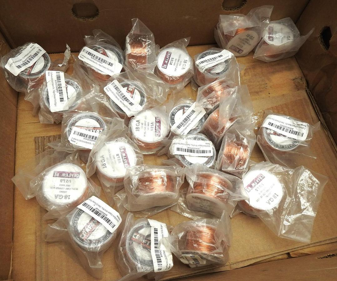 12.5 lbs Craftwire Solid Bare Copper Wire Half Hard, 18GA (x25 Spools of .5 Lb)