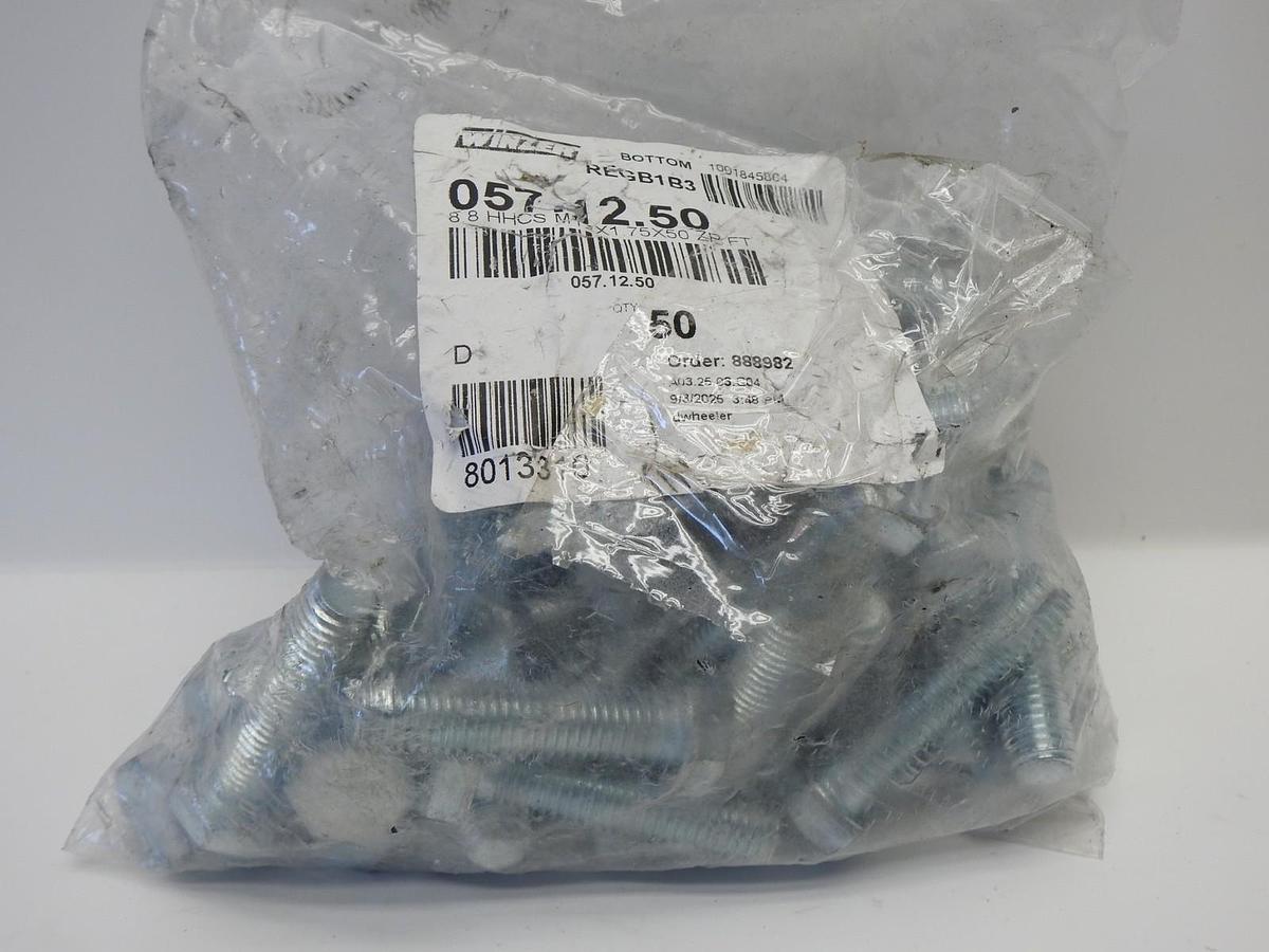 x50 Winzler M12 x 1.75 x 50 mm Coarse Class 8.8 Zinc Plated Hex Head Cap Screw