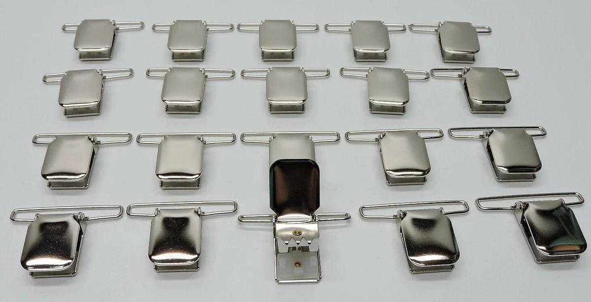 (20) Hold-Up Suspenders Heavy Duty JUMBO Nickel Plated Metal No-Slip Clips