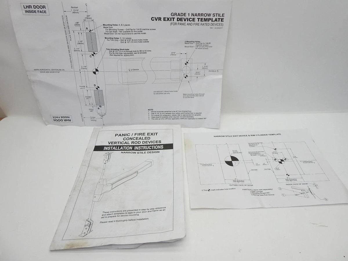 PAMEX Panic Fire / Exit Concealed Vertical Rod Devices Narrow Stile Design LH