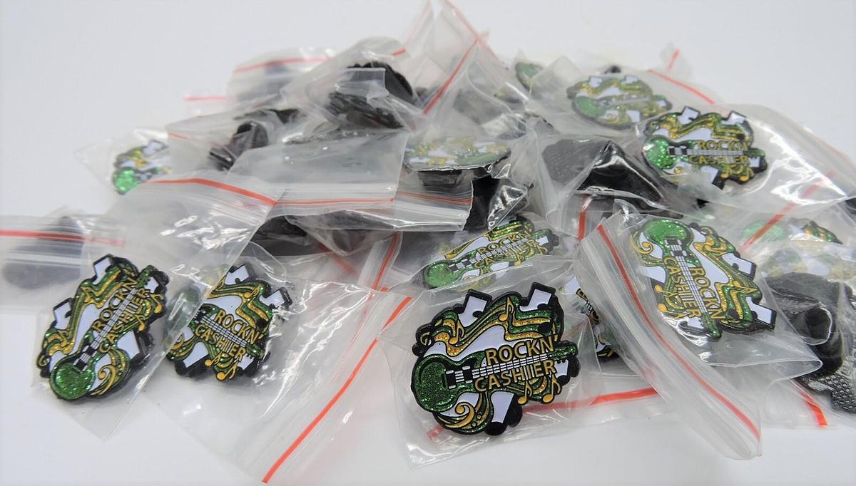 (LOT OF 50) Rockn Cashier Green Guitar Yellow White Glittery Music Award Pin