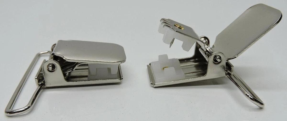 (2) Hold-Up Suspenders Heavy Duty JUMBO Nickel Plated Metal No-Slip Clips