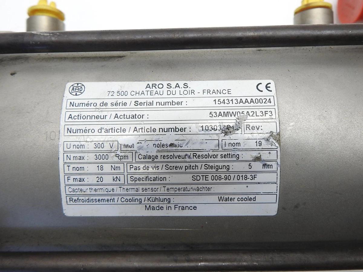 ARO S.A.S Actuator 300V, 3000 RPM, 18 NM, 20Kn Water Cooled 53AMW05A2L3F3