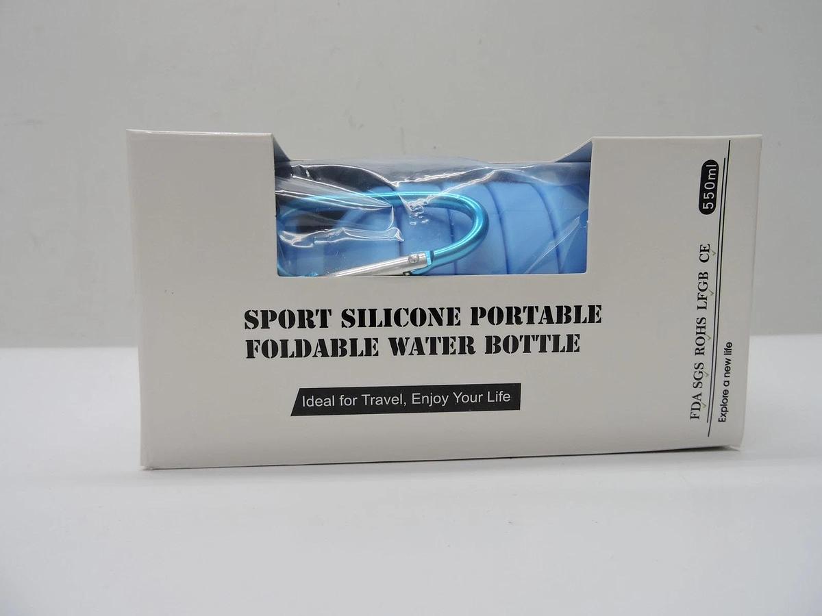 (Lot of 58) Blue Collapsible Water Bottle Silicone Foldable 550ml, 18.50 oz