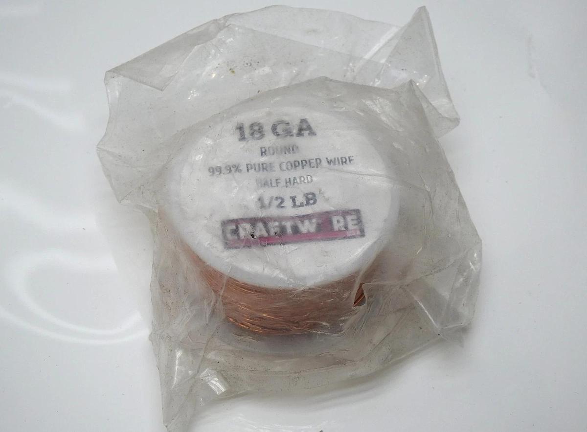 12.5 lbs Craftwire Solid Bare Copper Wire Half Hard, 18GA (x25 Spools of .5 Lb)