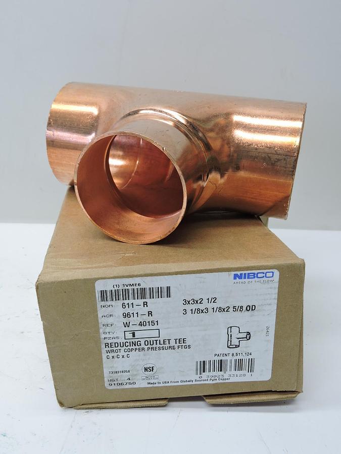 Nibco 611R 3X3x21/2 3" X 3" X 2-1/2" Nom C Copper Tee - NEW!