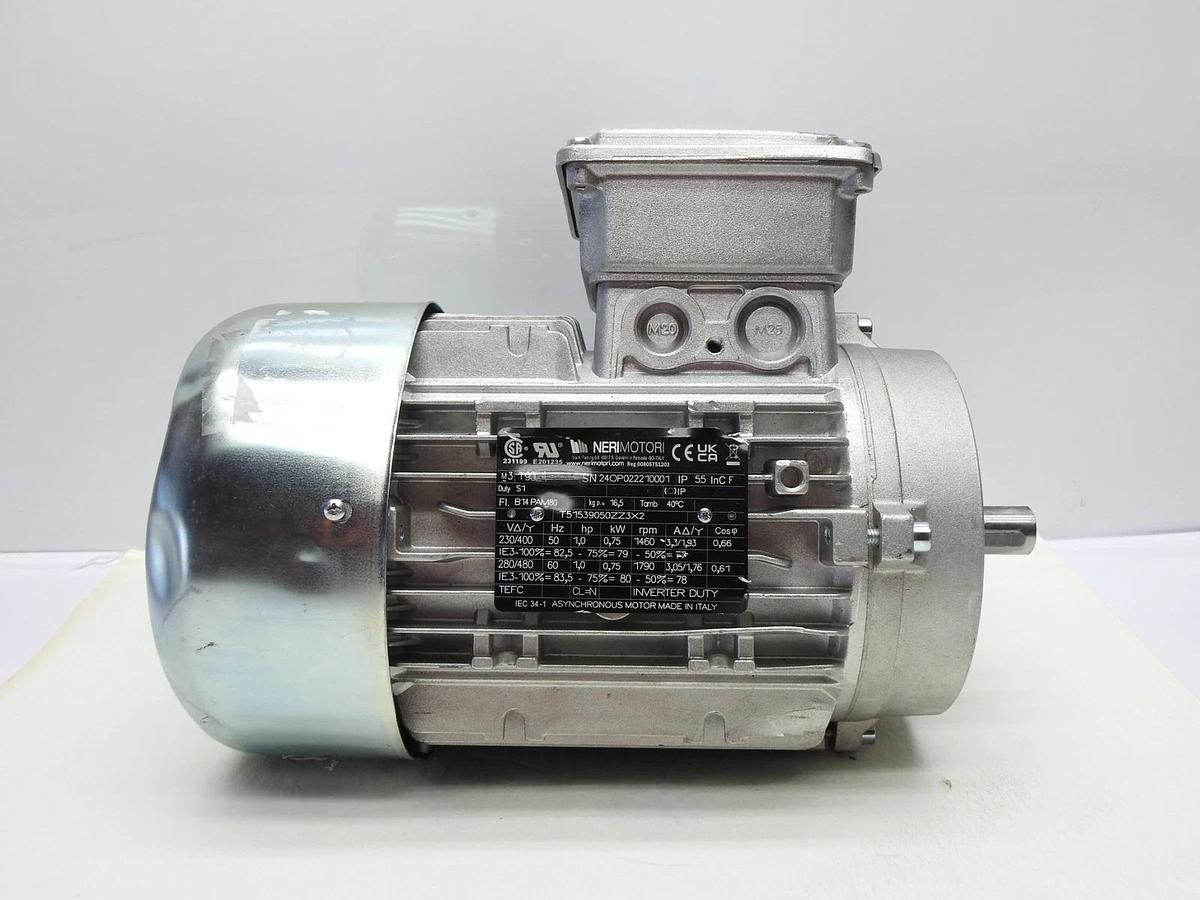 Neri Motor T90L4 1.0 HP, .75 kW, 1460 rpm Asynchronous Motor (Italy) - NEW READ