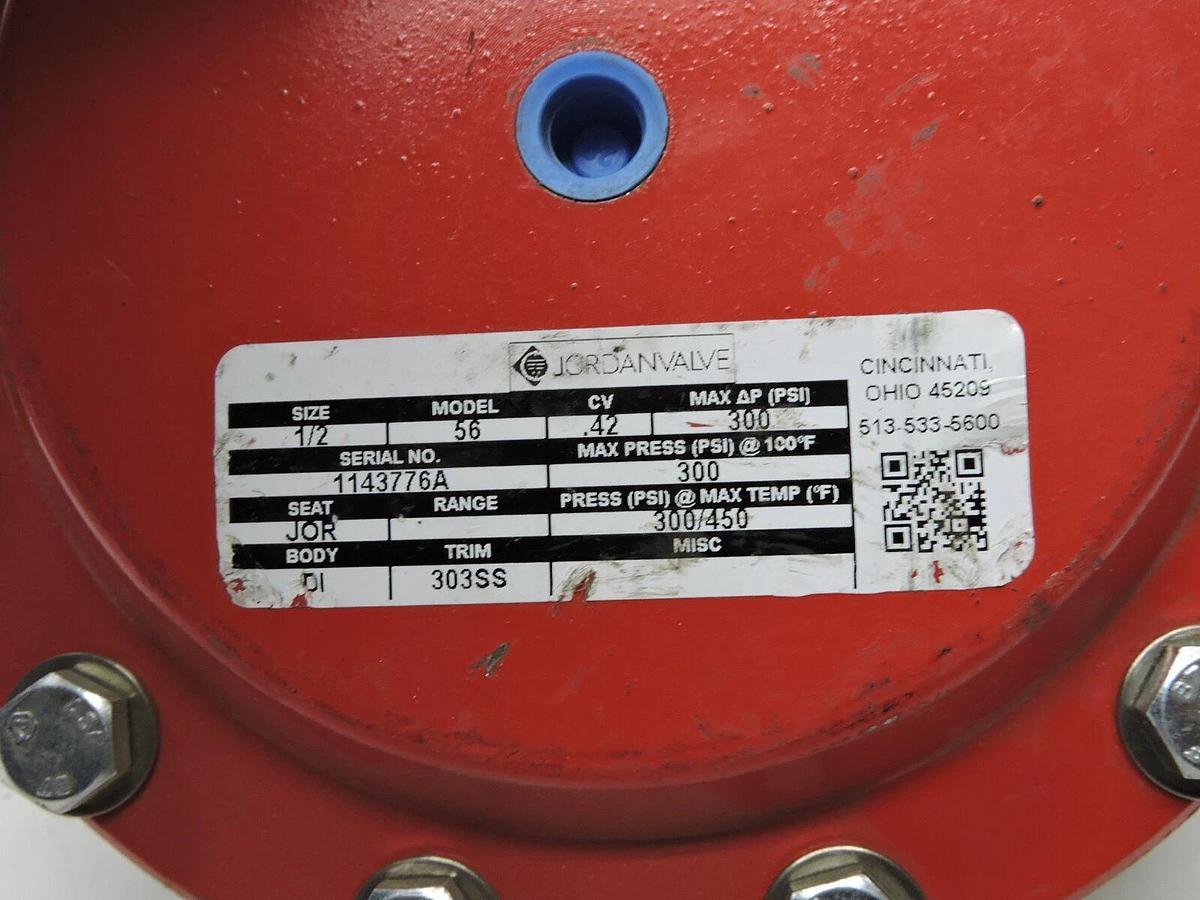 Jordan Valve Mark 56 1/2" .42 CV SEAT: JOR 303SS 300 MAX PSI - NOB NEW!
