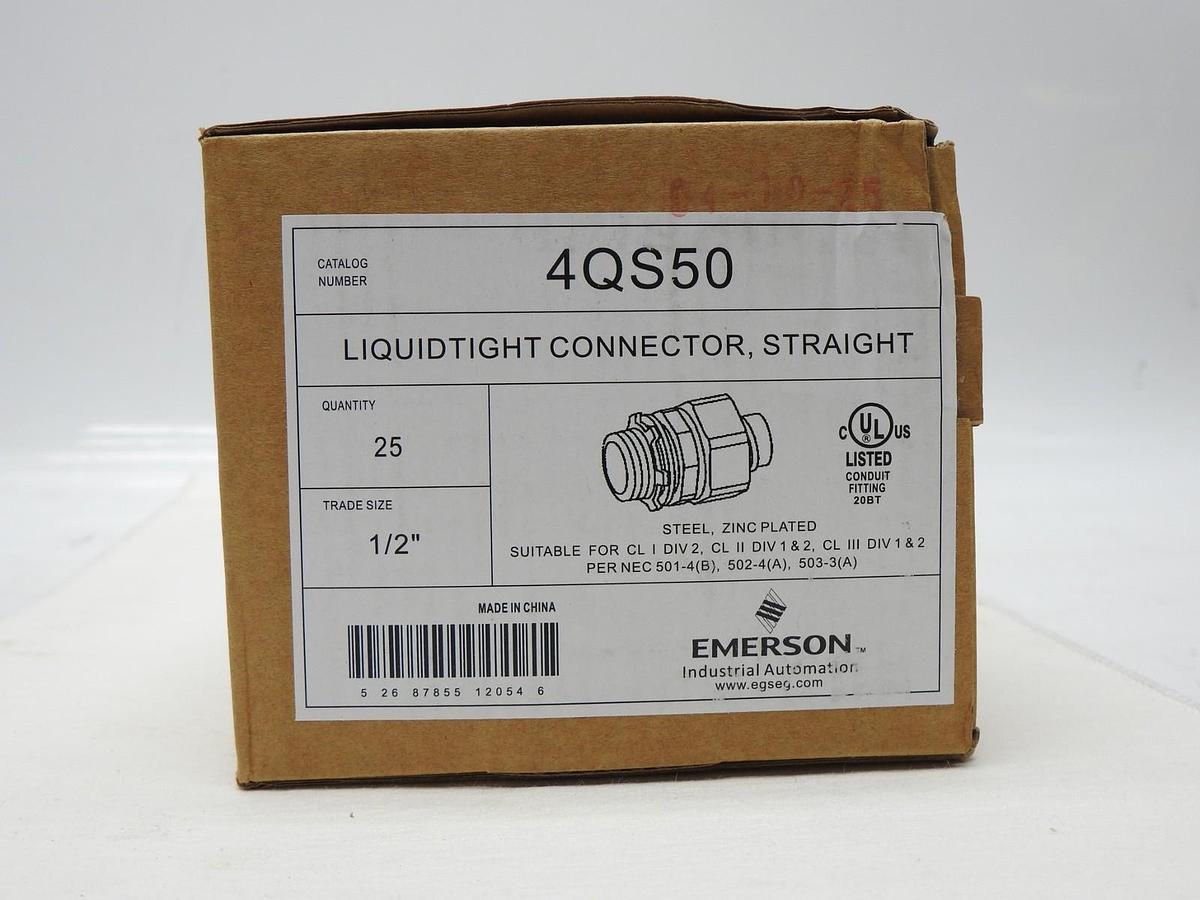 (25 Pack) Emerson 4QS-50 1/2" Liquidtight Connector, Straight 4QS50 OEM NEW!