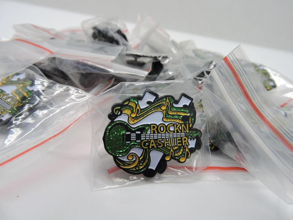 (LOT OF 50) Rockn Cashier Green Guitar Yellow White Glittery Music Award Pin