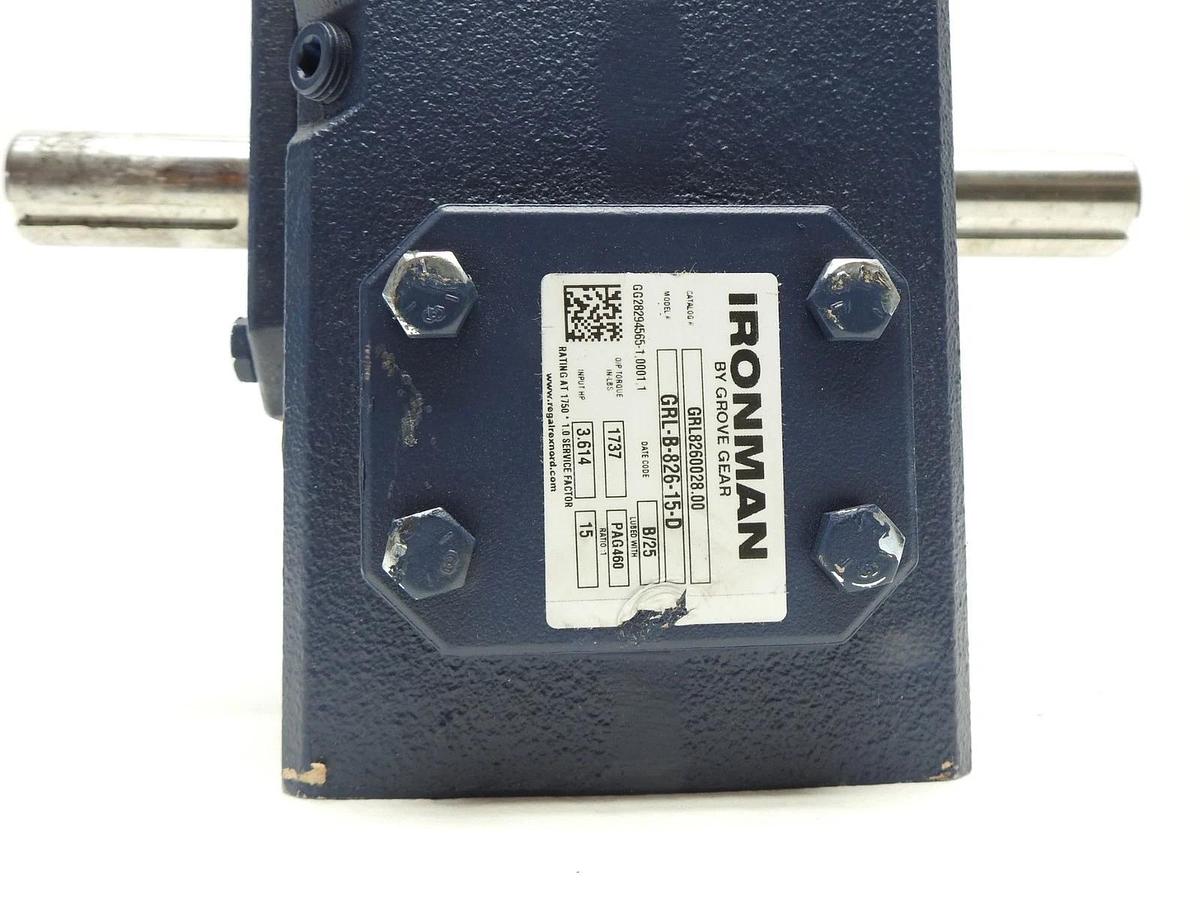 Grove Gear GRL-B826-15-D 15:1, 0.75" Input Dia, 1.125" Output Dia Worm Reducer