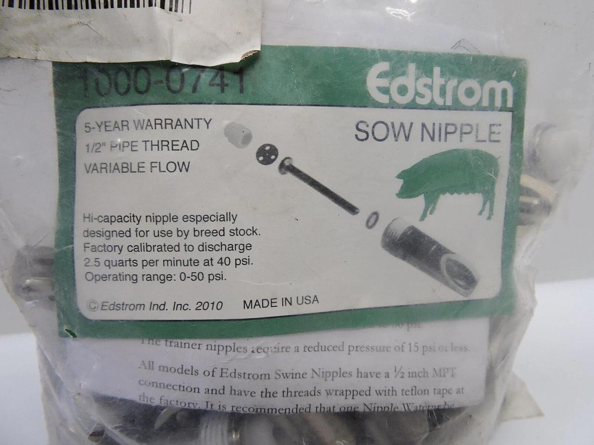 LOT OF 34 - Edstrom Sow Nipple Waterer 1000-0741 Breeding Pigs 1/2" MPT. 2.5/min